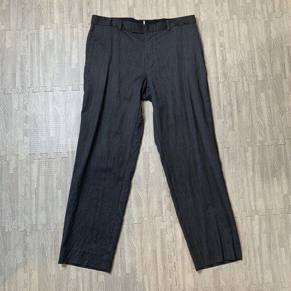 Hugo Boss Pants Mens 36 Grey Wool Flat Front Business Formal Dress Trousers - Picture 2 of 13